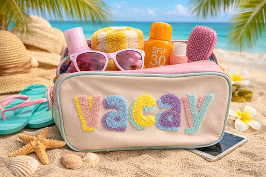 RTS: Chenille Patch Embroidered: VACAY Travel Bag