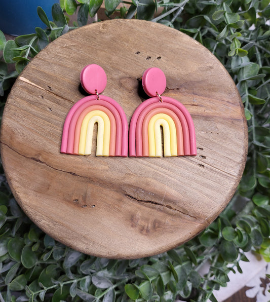 Coral Combo Rainbow Clay Earrings